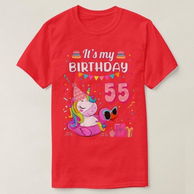 Camiseta 55º cumpleaños Unicornio Piscina Pato 55 mujeres (Diseño del anverso)