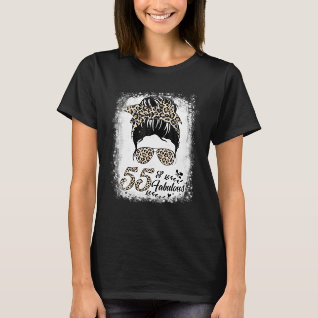 Camiseta 55 años de edad Fabuloso Messy Bun Leopard 55 (Anverso)