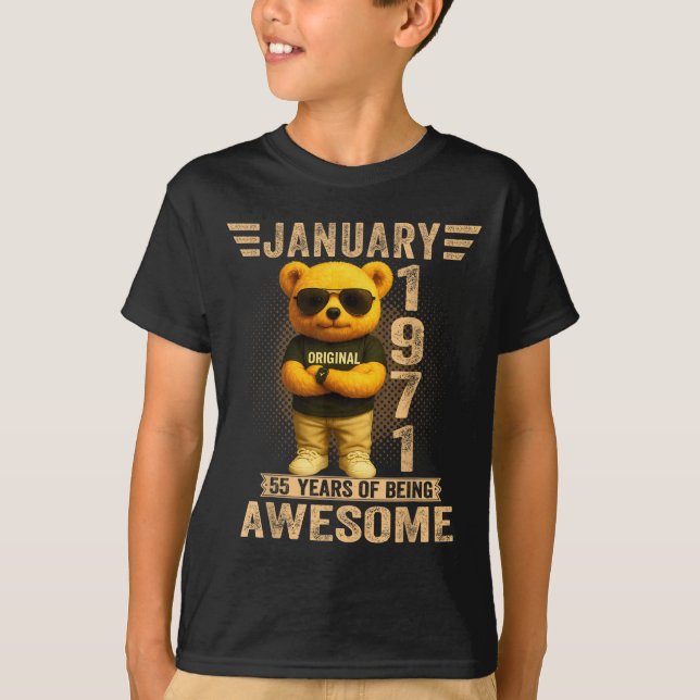 Camiseta 55 Year Old January 1971 Teddy Bear 55th Birthday  (Anverso)