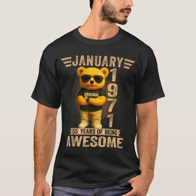 Camiseta 55 Year Old January 1971 Teddy Bear 55th Birthday  (Anverso)