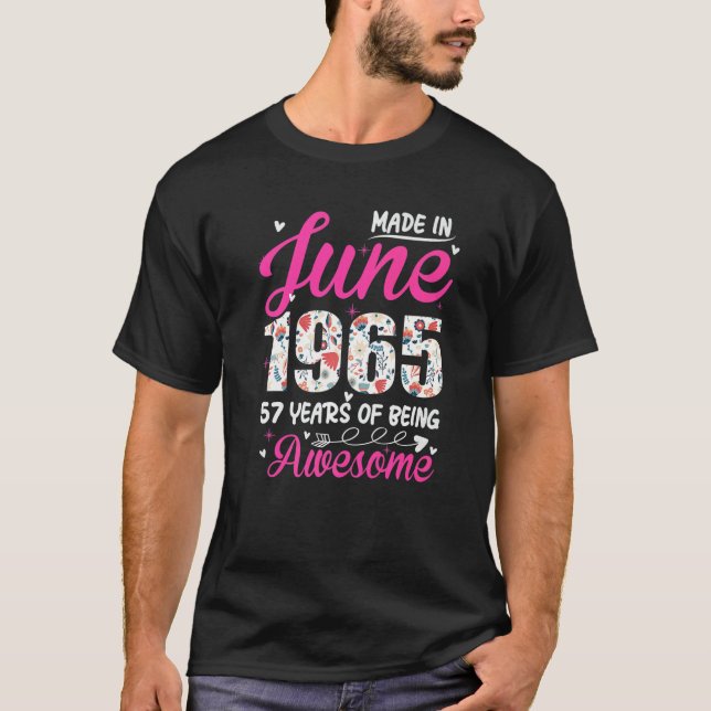 Camiseta 57.º cumpleaños increíble desde junio de 1965 Flor (Anverso)