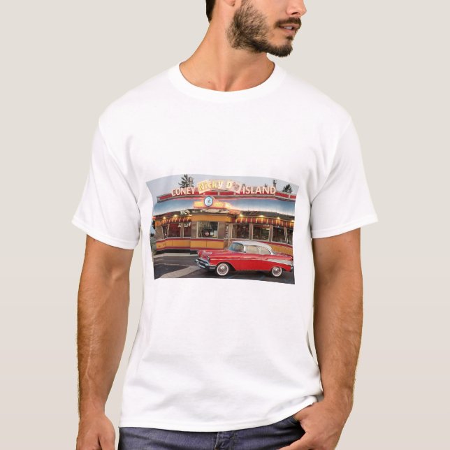 Camiseta 57 Chevy frente a Coney Island, al estilo de los a (Anverso)