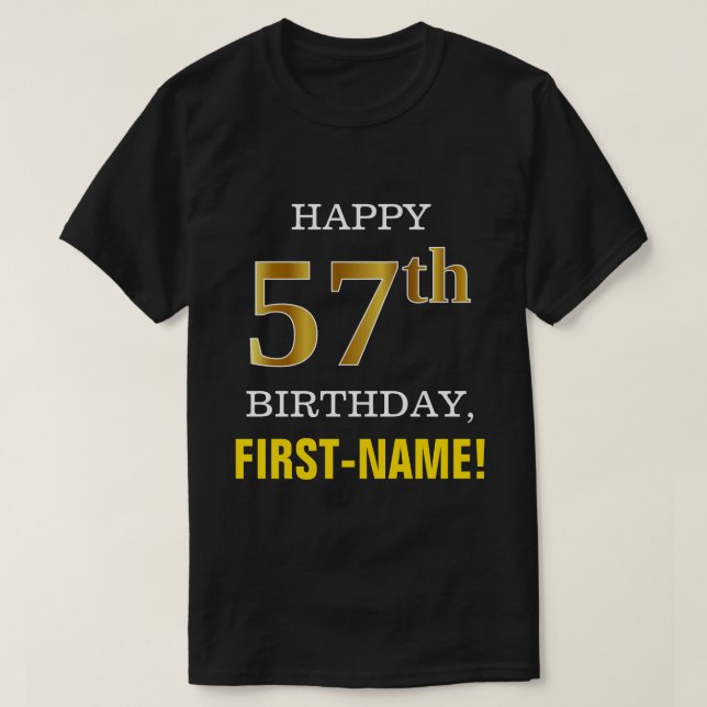 Camiseta 57.o cumpleaños del oro intrépido, negro, falso (Diseño del anverso)