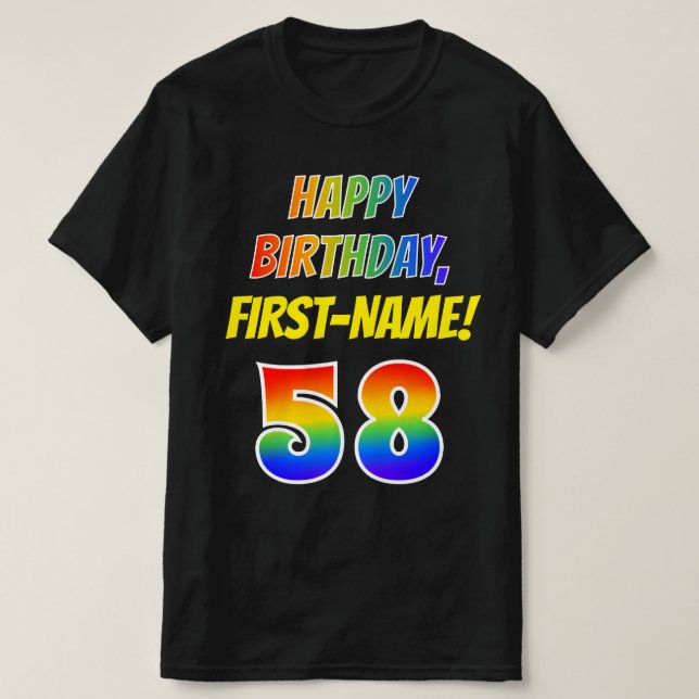 Camiseta 58º cumpleaños — Negrita, diversión, arcoiris 58,  (Diseño del anverso)