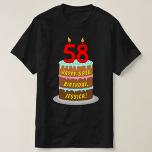 Camiseta 58º cumpleaños — Torta de diversión y velas, con n