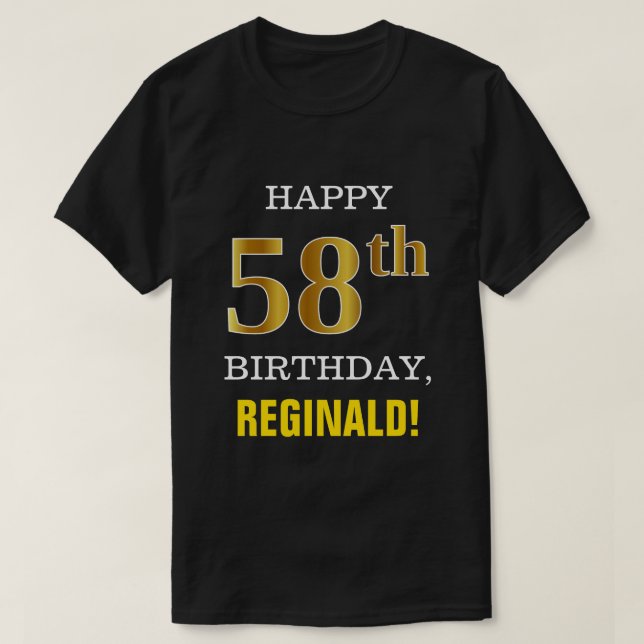 Camiseta 58.o cumpleaños del oro intrépido, negro, falso (Diseño del anverso)