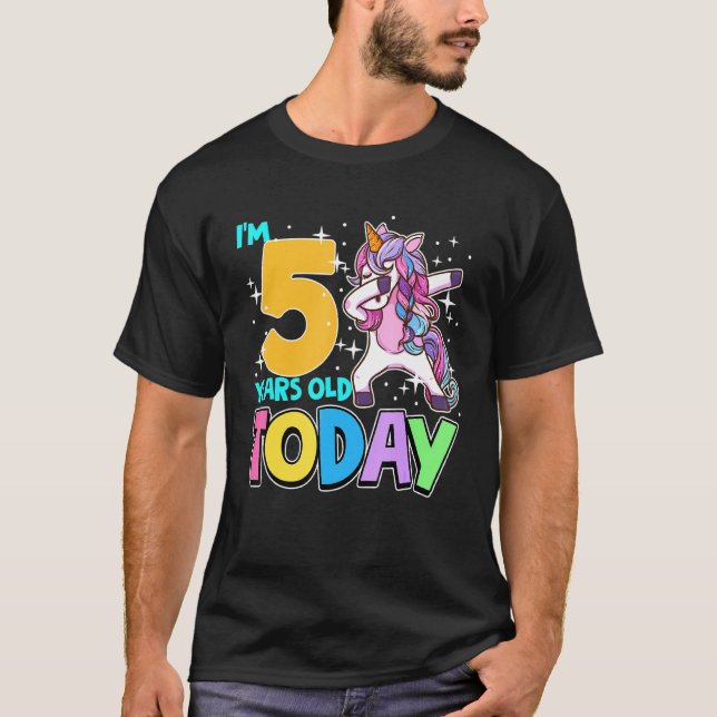 Camiseta 5.ª Chica de cumpleaños Unicorn Dabbing Hoy tengo  (Anverso)