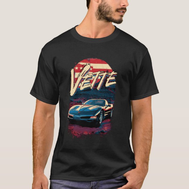 Camiseta 5.ª Gen Vette Car Bandera Patriótica Estadounidens (Anverso)