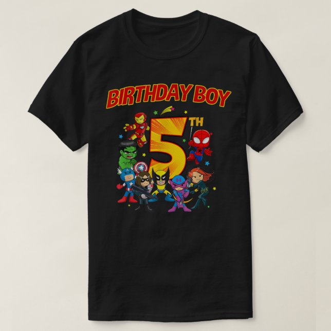 Camiseta 5.ª superhéroes del tercer cumpleaños (Diseño del anverso)