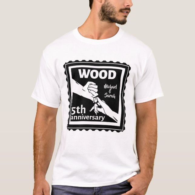 Camiseta 5.º aniversario de Bodas tomando de la mano madera (Anverso)