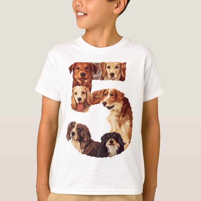 Camiseta 5.º Aniversario Perro Cachorro Niños de 5 años (Anverso)