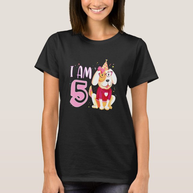 Camiseta 5.º Chica de cumpleaños cachorros de perro Niños T (Anverso)