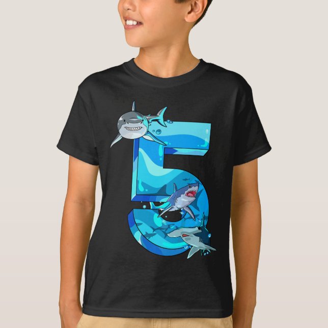 Camiseta 5.º cumpleaños 5 años de edad Tiburones niños Océa (Anverso)
