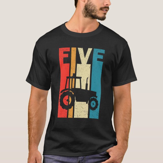 Camiseta 5.º Cumpleaños Retro Tractor Temático Granjero Niñ (Anverso)