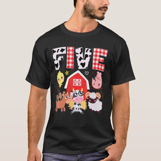 Camiseta 5.º cumpleaños Temática de la granja de cinco años (Anverso)