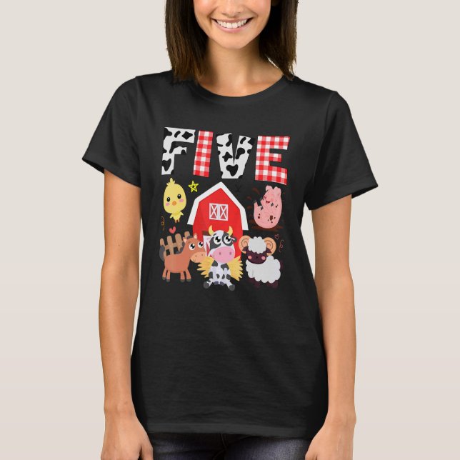 Camiseta 5.º cumpleaños Temática de la granja de cinco años (Anverso)