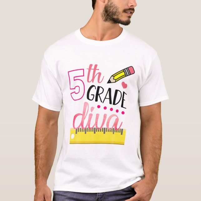 Camiseta 5.º Grado De Diva Cuto Primer Día De Chicas Escola (Anverso)