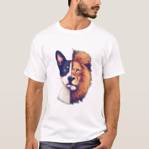 Camiseta 5.º mitad de perro Arte animal de león