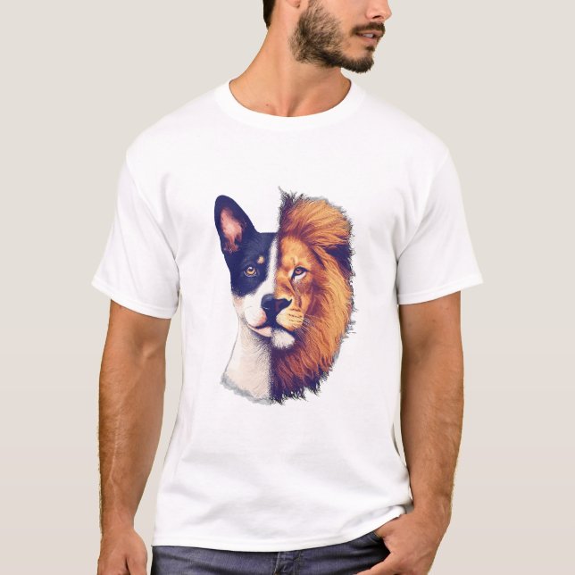 Camiseta 5.º mitad de perro Arte animal de león (Anverso)