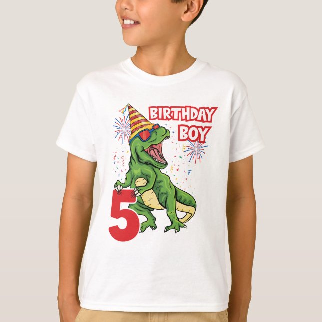 Camiseta 5.º Nacimiento Niño T-Rex Dinosaurios  (Anverso)