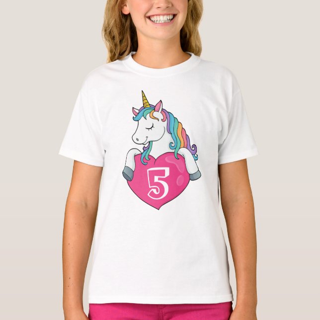 Camiseta 5.º Regalo de cumpleaños de Unicornio por Chica (Anverso)