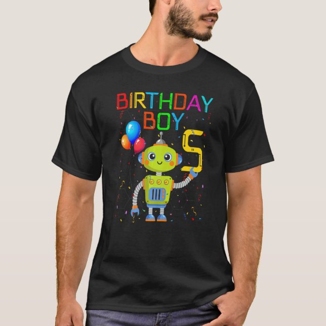 Camiseta 5.º tema de los robots de niños de 5 años (Anverso)