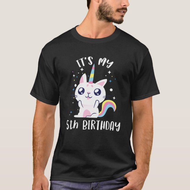Camiseta 5.º unicornio De Caticorn De Cumpleaños Kawaii (Anverso)