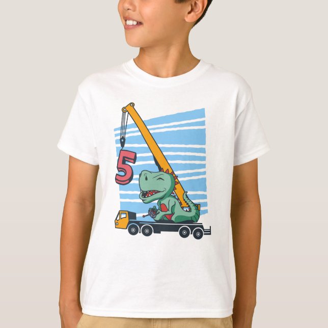 Camiseta 5 años 5º cumpleaños Crane Dinosaur (Anverso)