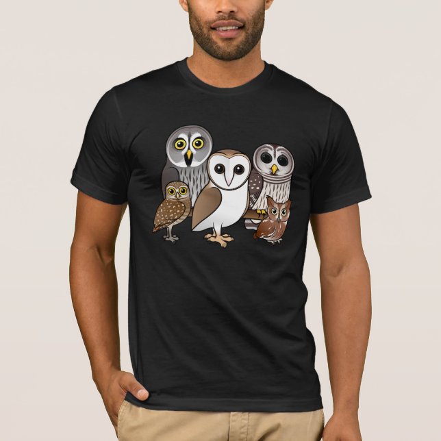 Camiseta 5 búhos de Birdorable (Anverso)