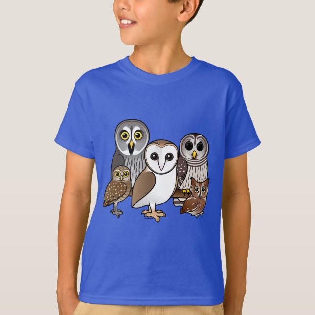 Camiseta 5 búhos de Birdorable (Anverso)