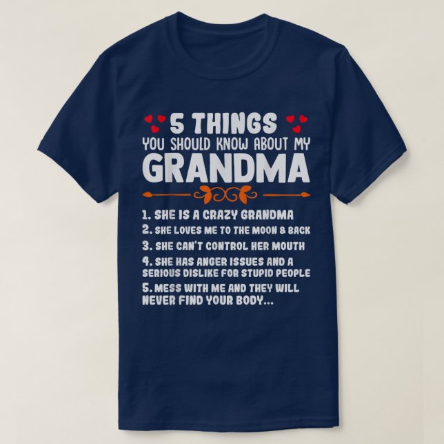 Camiseta 5 cosas que deberías saber acerca de mi abuela Fun (Diseño del anverso)