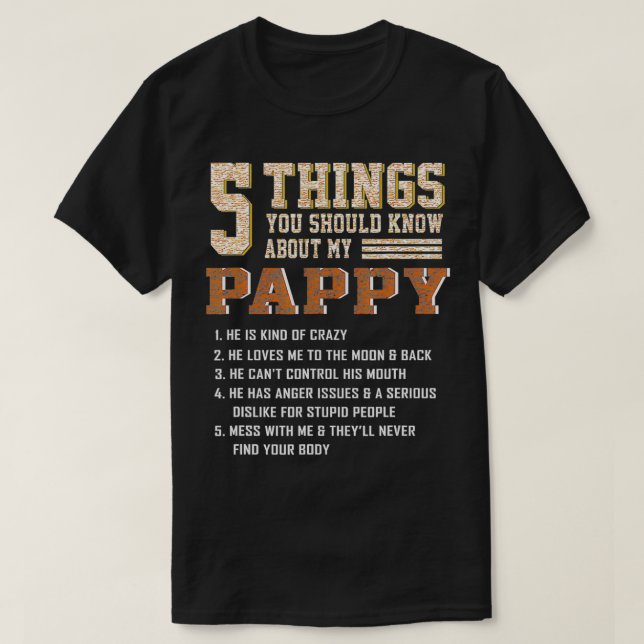Camiseta 5 cosas que deberías saber sobre la D de mi papa p (Diseño del anverso)