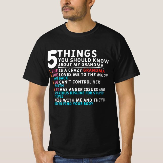 Camiseta 5 cosas que deberías saber sobre mi abuela (Anverso)