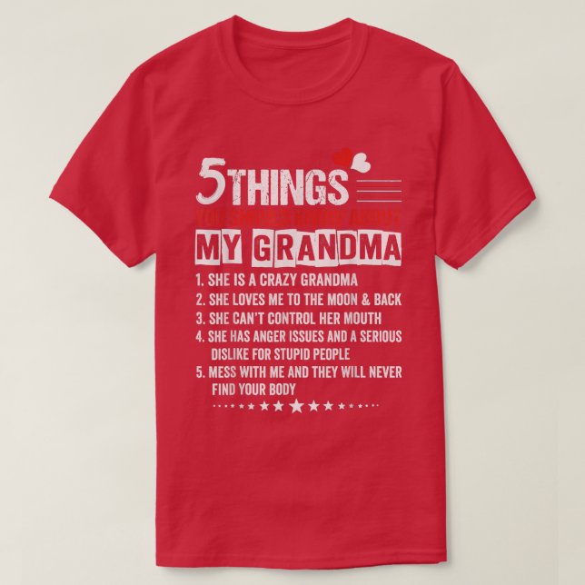 Camiseta 5 cosas que deberías saber sobre mi abuela gracios (Diseño del anverso)