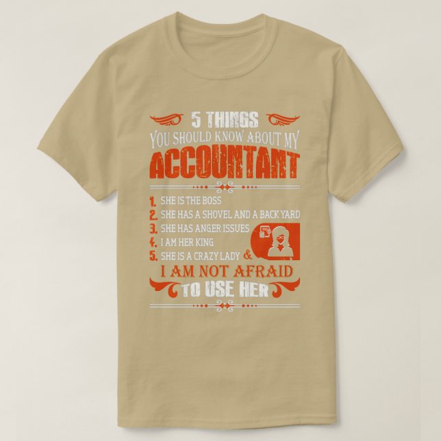 Camiseta 5 cosas que deberías saber sobre mi contable (Diseño del anverso)