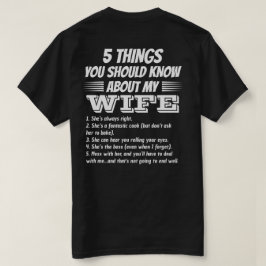 Camiseta 5 cosas que deberías saber sobre mi esposa Persona