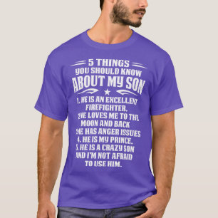 Camiseta 5 cosas que deberías saber sobre mi hijo bombero