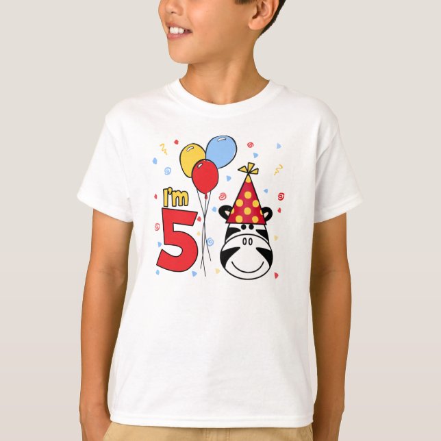 Camiseta 5° cumpleaños de Zebra Face (Anverso)