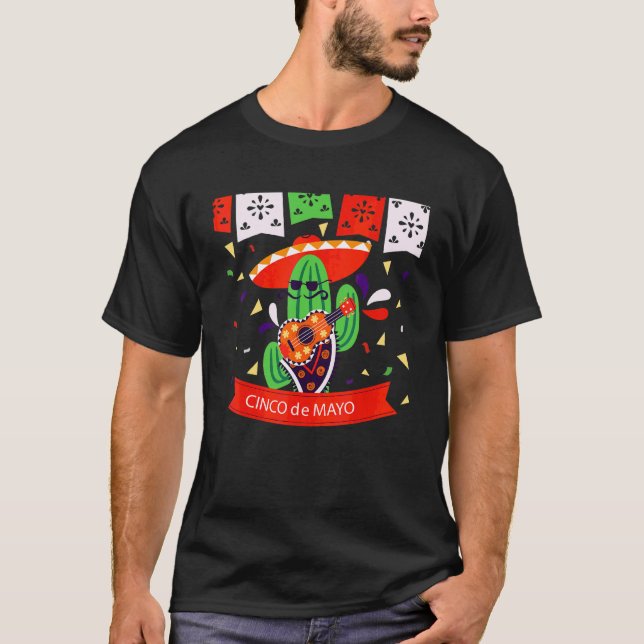 Camiseta 5 De Mayo   Cactus Tocando Guitarra Cinco De Mayo (Anverso)