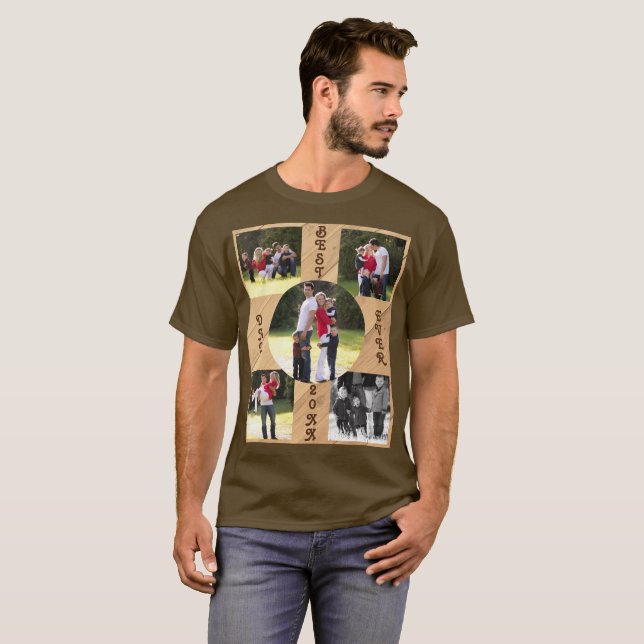 Camiseta 5 Foto Mejor Papá Hasta 20XX Grano De Madera Diago (Anverso completo)