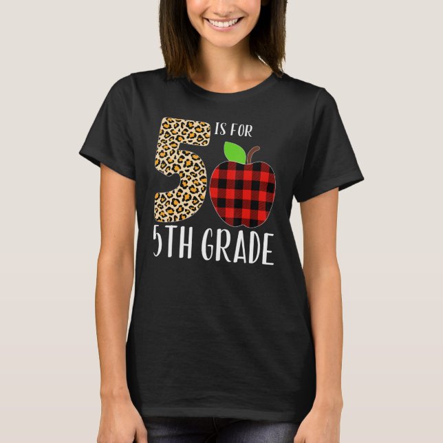 Camiseta 5 Is For 5th Grade Teacher Leopard Buffalo Plaid S (Anverso)