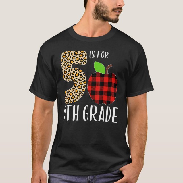 Camiseta 5 Is For 5th Grade Teacher Leopard Buffalo Plaid S (Anverso)