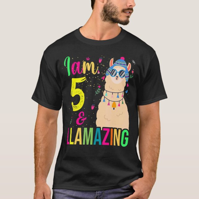 Camiseta 5 Llama Cumpleaños Globos gafas de sol Llama Alp M (Anverso)