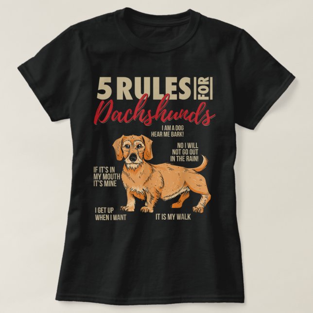 Camiseta 5 Reglas para el cableado Dachshunds Funny Wirehad (Diseño del anverso)