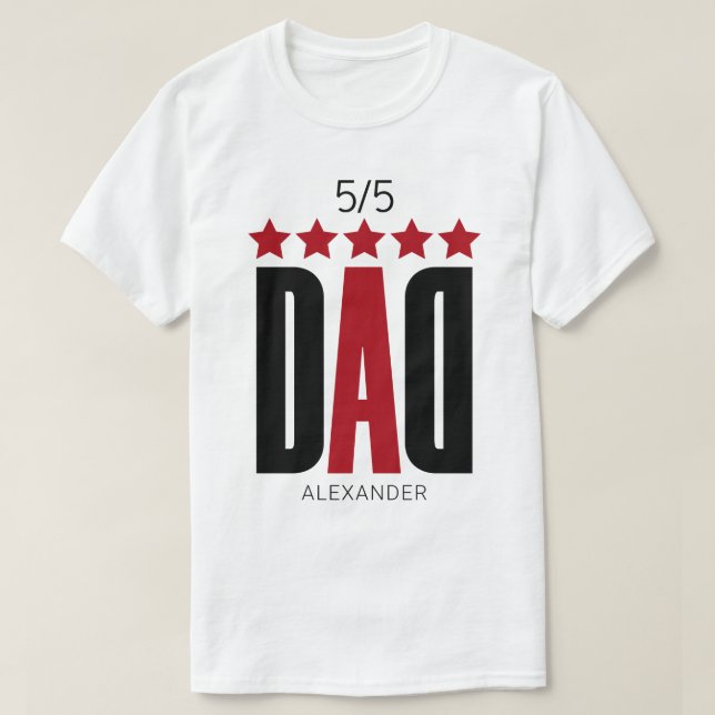 Camiseta 5 Star Dad Red Black Typography Name Personalizado (Diseño del anverso)
