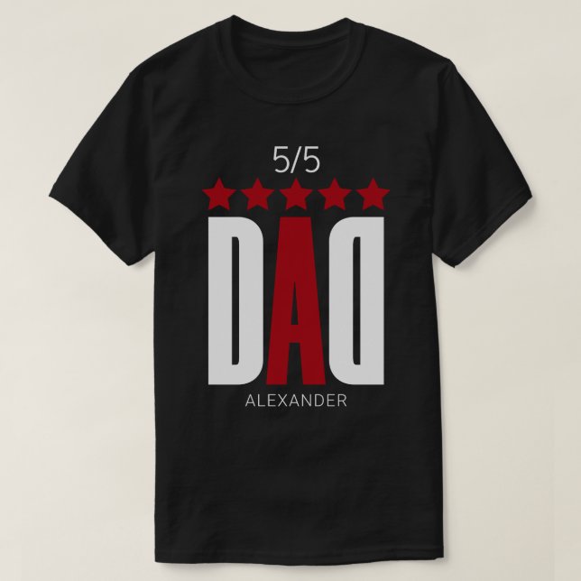 Camiseta 5 Star Dad Red White Typography Name Personalizado (Diseño del anverso)