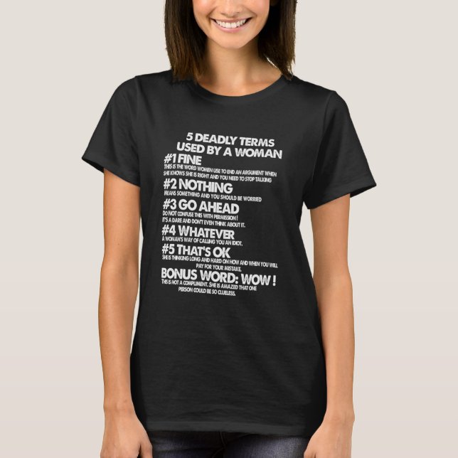 Camiseta 5 términos mortales usados por una mujer (Anverso)