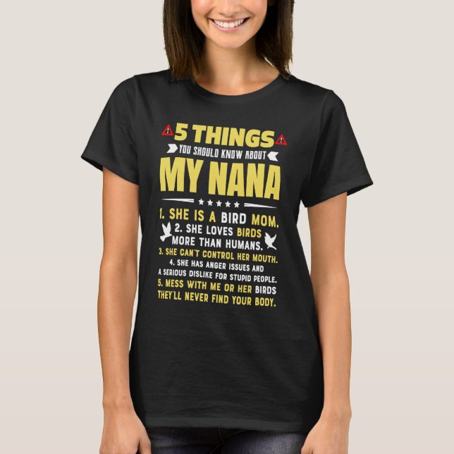 Camiseta 5 Things You Should Know About My Bird Mom Grandma (Anverso)