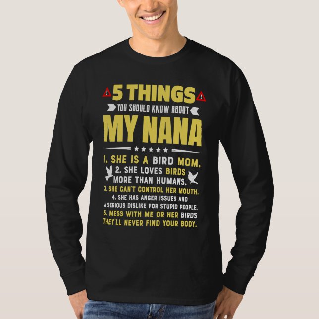 Camiseta 5 Things You Should Know About My Bird Mom Grandma (Anverso)