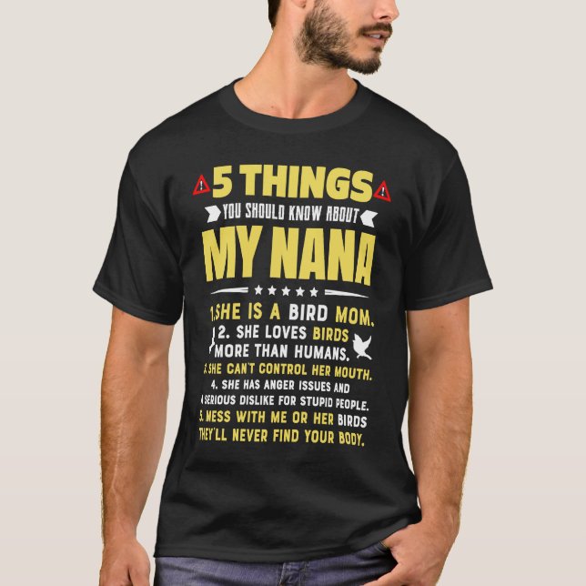 Camiseta 5 Things You Should Know About My Bird Mom Grandma (Anverso)